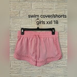 Pink Lace Trim Swim Covee Shorts GIRLS XXL 18